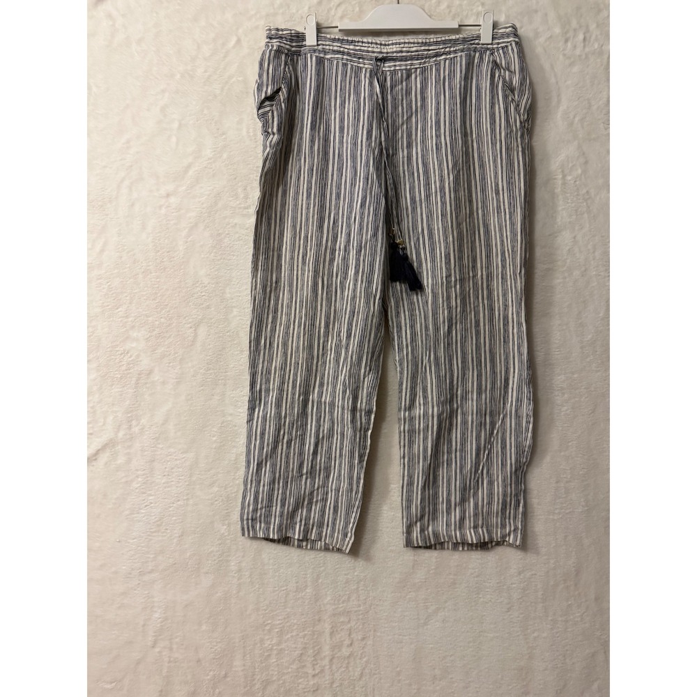 Soft Surroundings Blue White Striped Tassel Drawstring Crop Pants PXL Petite XL